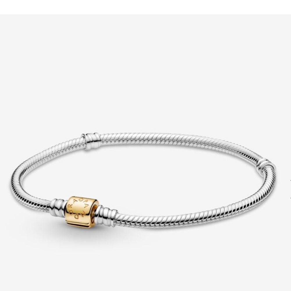Pandora Two-tone Barrel Clasp Snake Chain Bracelet